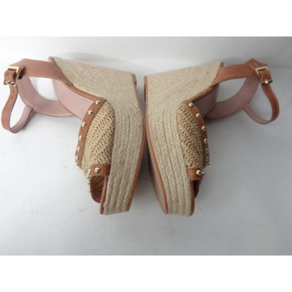 VINCE CAMUTO EUR US 10M Halen Cloud Brown Leather Espadrille Wedge Sandals Shoes - Picture 5 of 7